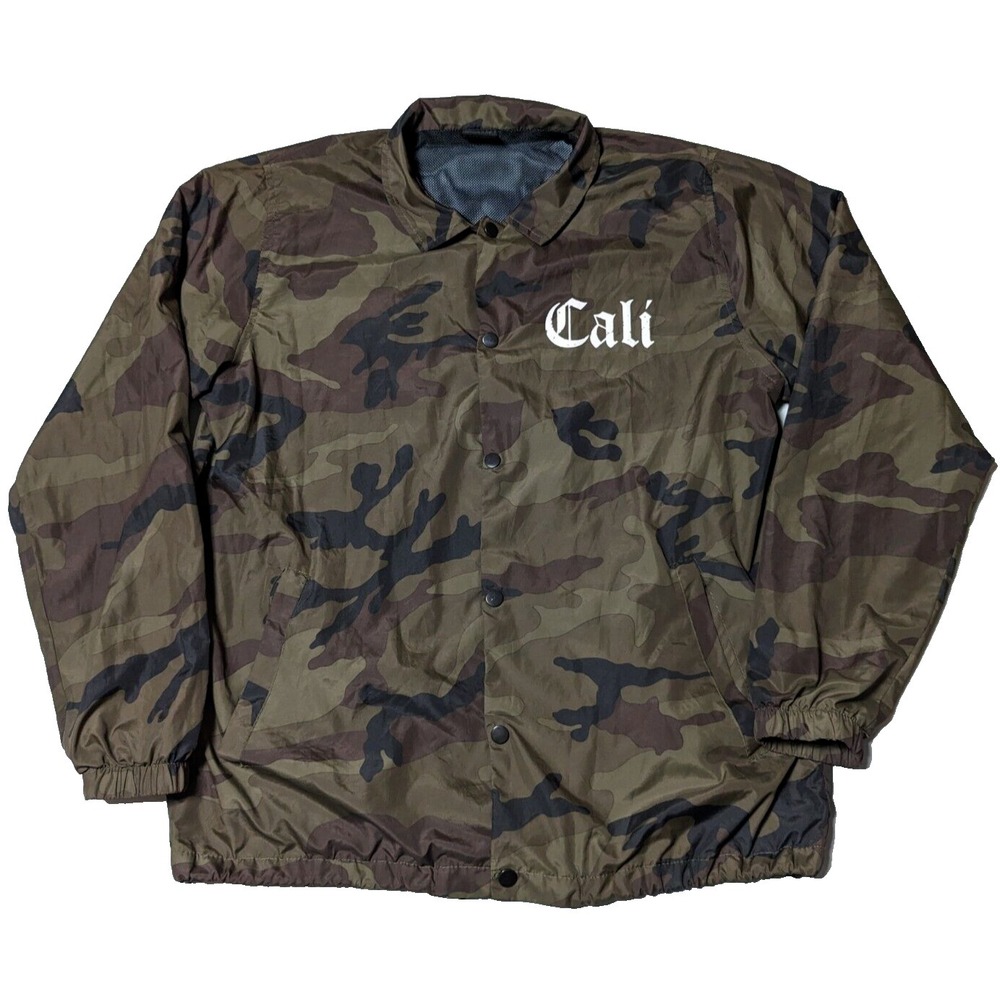 MOLOKAI‎ SURF CO. CALI Men Medium Camo Lined Snap Button Windbreaker Jacket